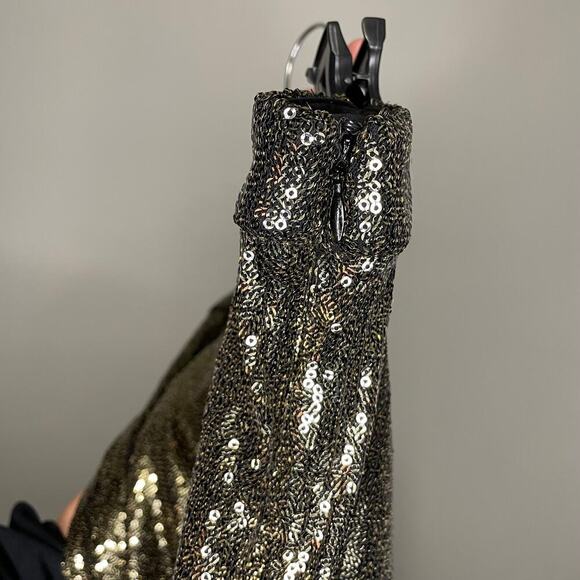 Badgley Mischka Sequin Gold Slim Fitted Stretch Sparkle Side Zip Pants size 16 - Picture 7 of 11